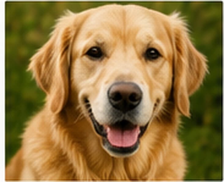 Ruhiger Hund blickt aufmerksam in die Kamera